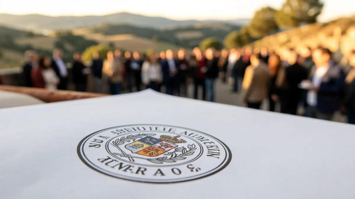 Generic image of an official seal on a document with a Catalan landscape in the background.