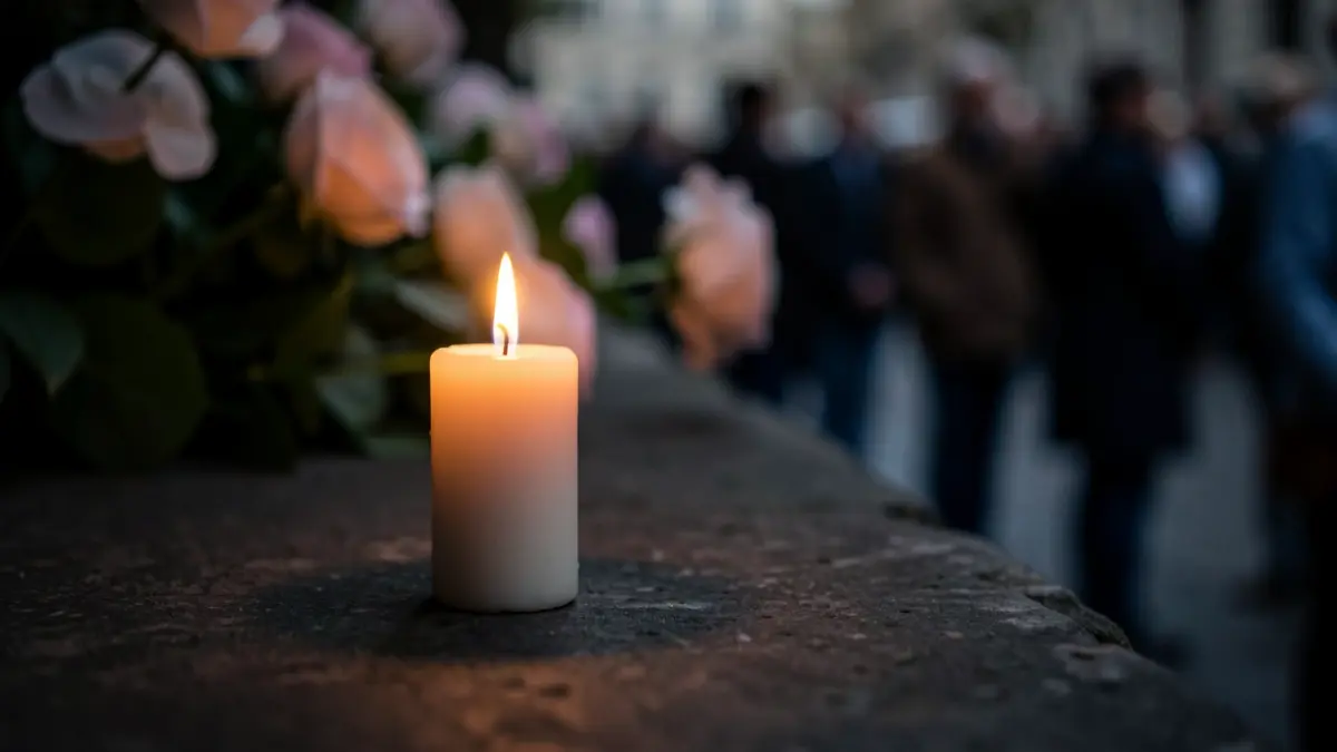Una vela encendida como símbolo de recuerdo y duelo.