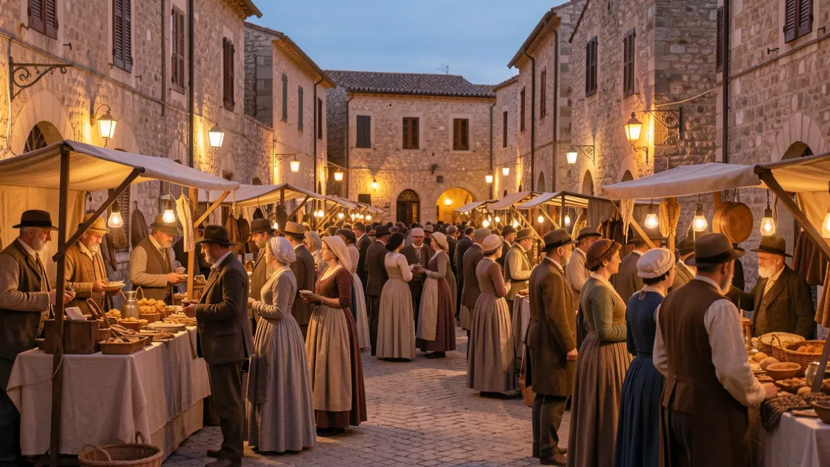 Scene of a Mediterranean town set in the early 20th century during Modernist heritage days.