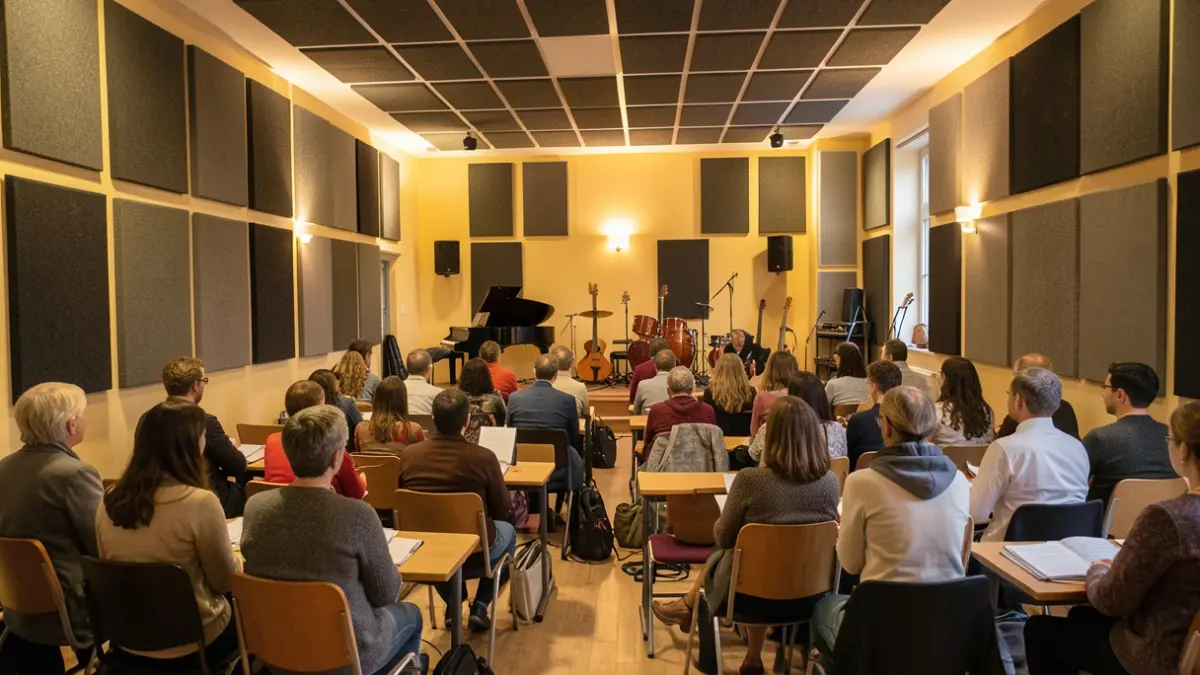 Generic image of a music school classroom with soundproofing panels.