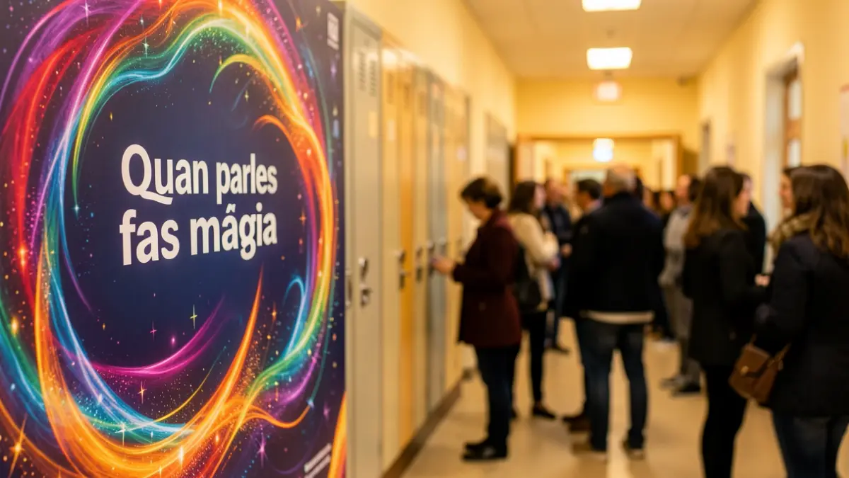 Panell de l'exposició 'Quan parles fas màgia' a l'Institut Gallecs.