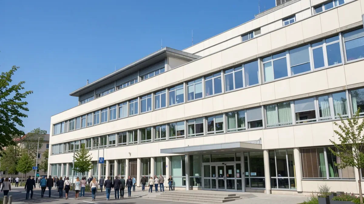 Imatge genèrica d'un hospital modern amb cel blau.