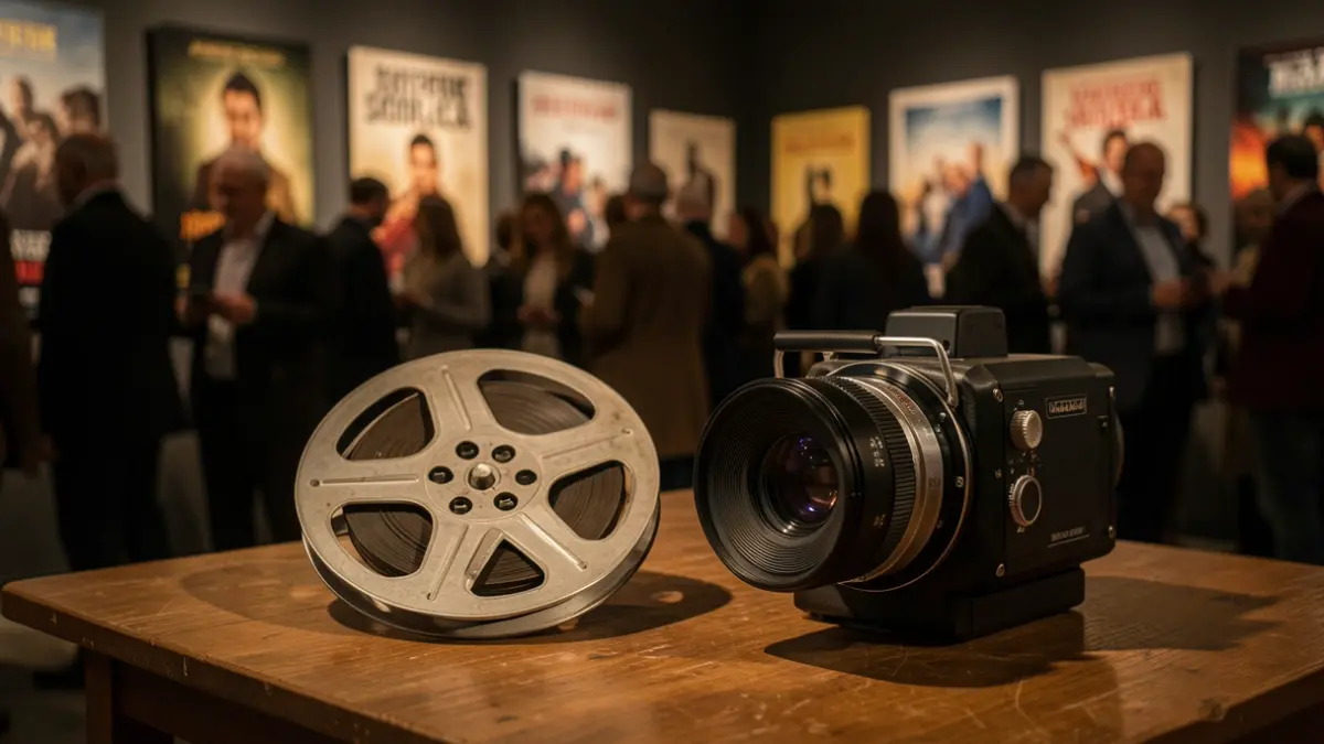 Generic image of a film projector and a film reel on a table.