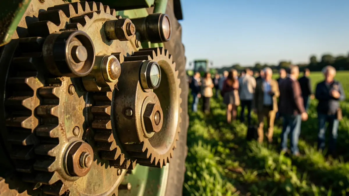 Imatge genèrica de maquinària agrícola amb sensors i camps verds al fons.