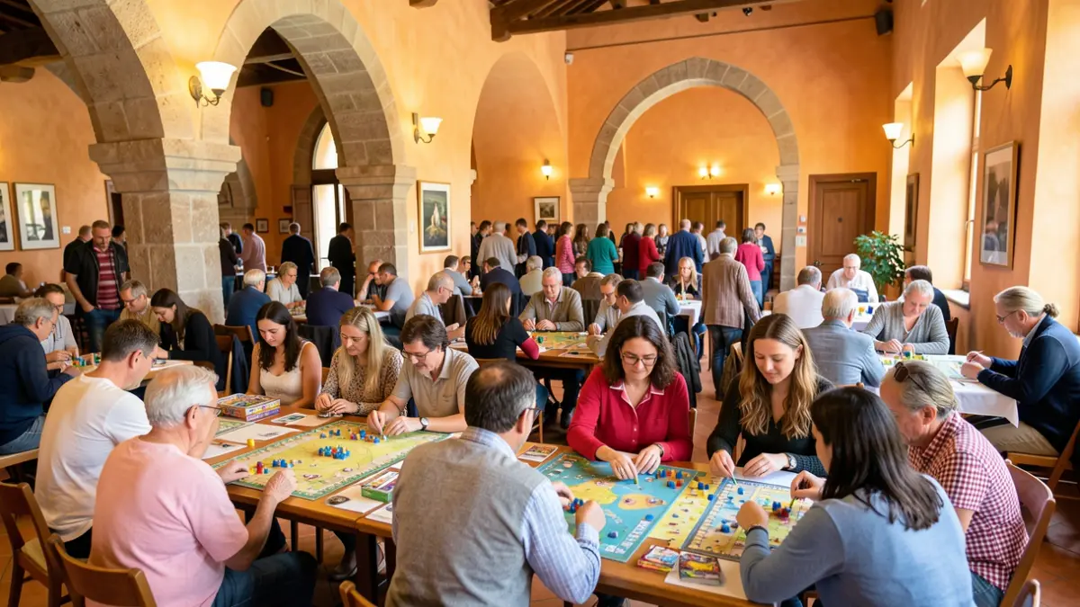 Gent gran i jove jugant a jocs de taula en una jornada lúdica a Lleida.