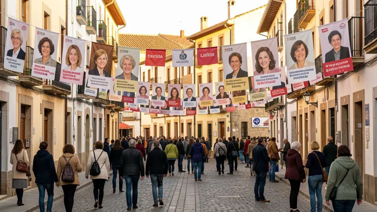 Banners with portraits of notable women on the streets of Lleida.