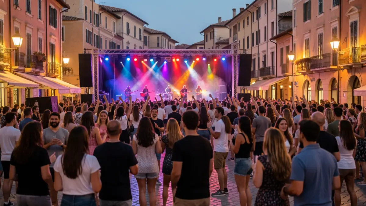 Ambiente del festival LleidaJove Fest con jóvenes bailando y disfrutando de la música en la plaza.