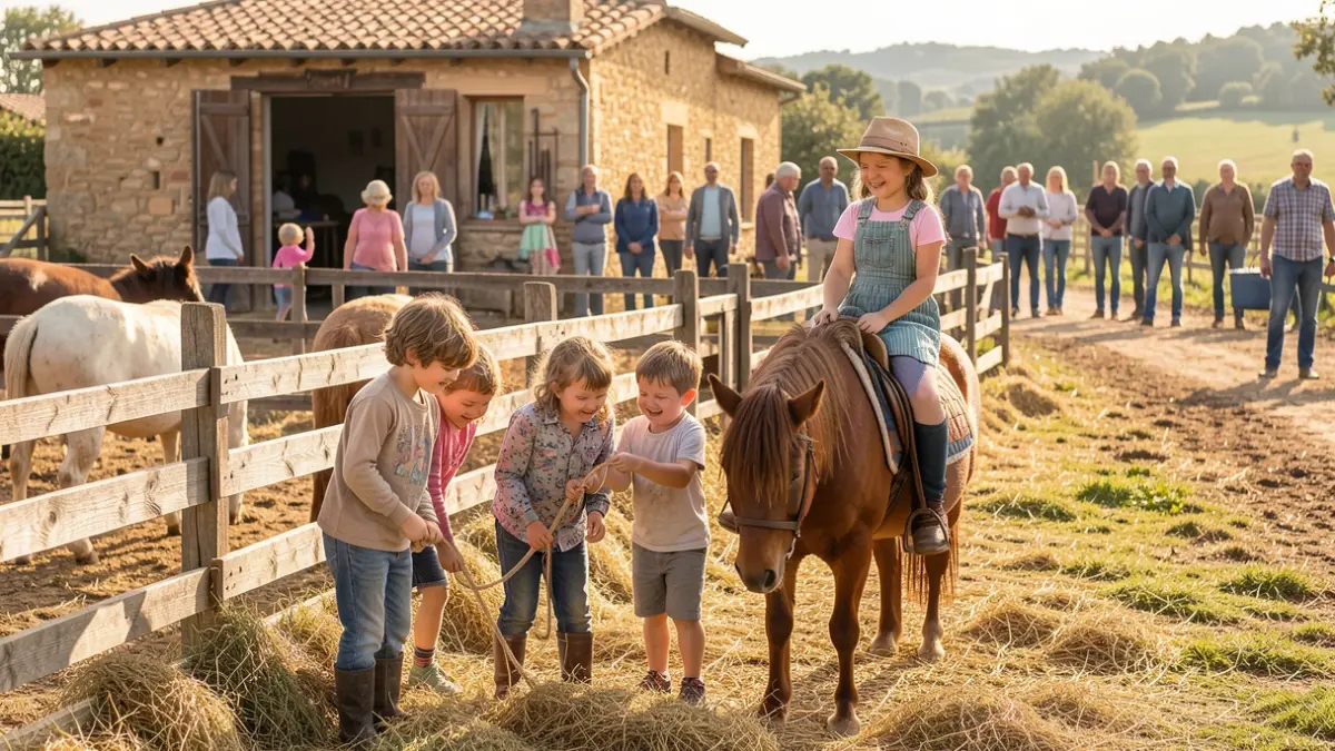 Imagen genérica de una familia disfrutando de una actividad al aire libre en un entorno rural.