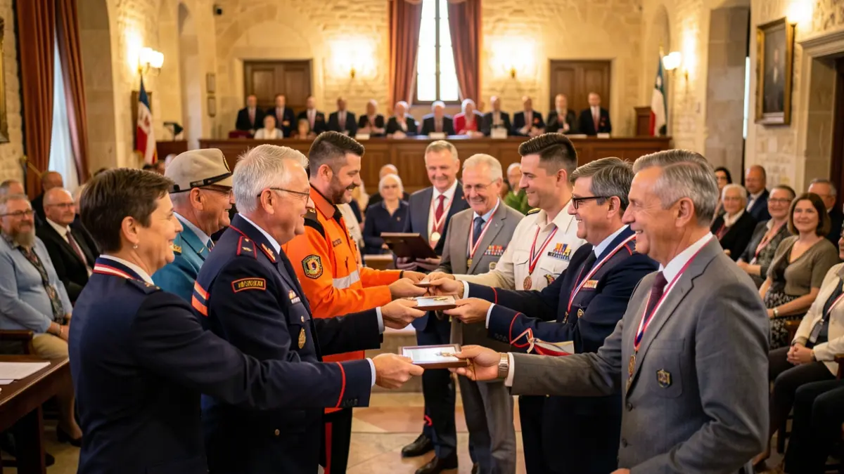 Imatge genèrica de persones rebent medalles i reconeixements en un acte oficial.
