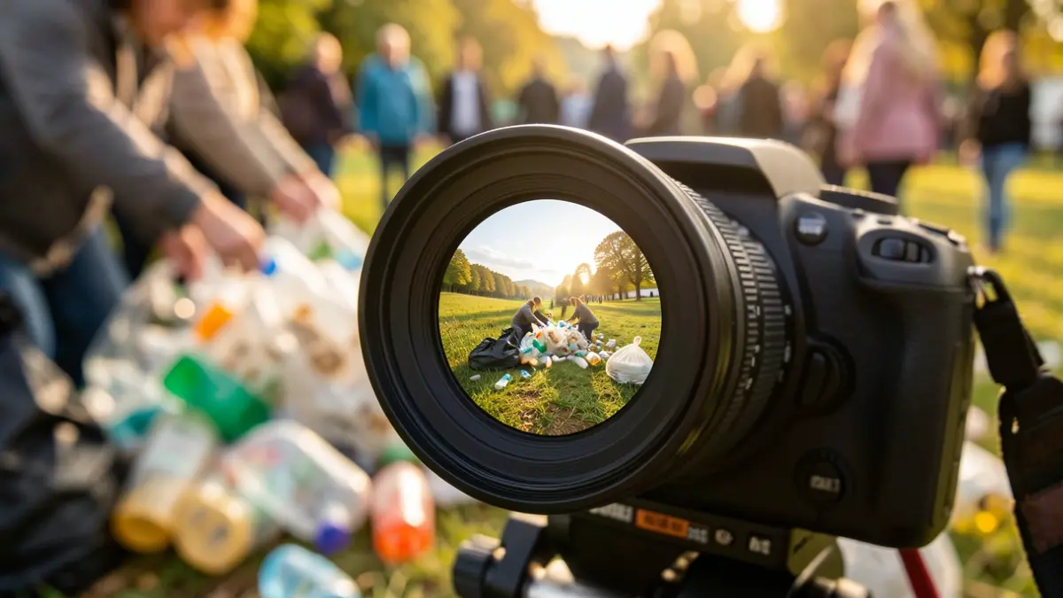 Image combining nature photography and environmental cleanup in Lloret de Mar.
