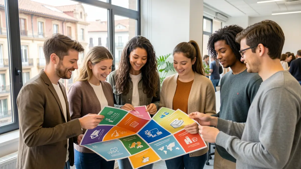 Young people consulting a youth guidance catalog at the Oficina Jove de l'Anoia.
