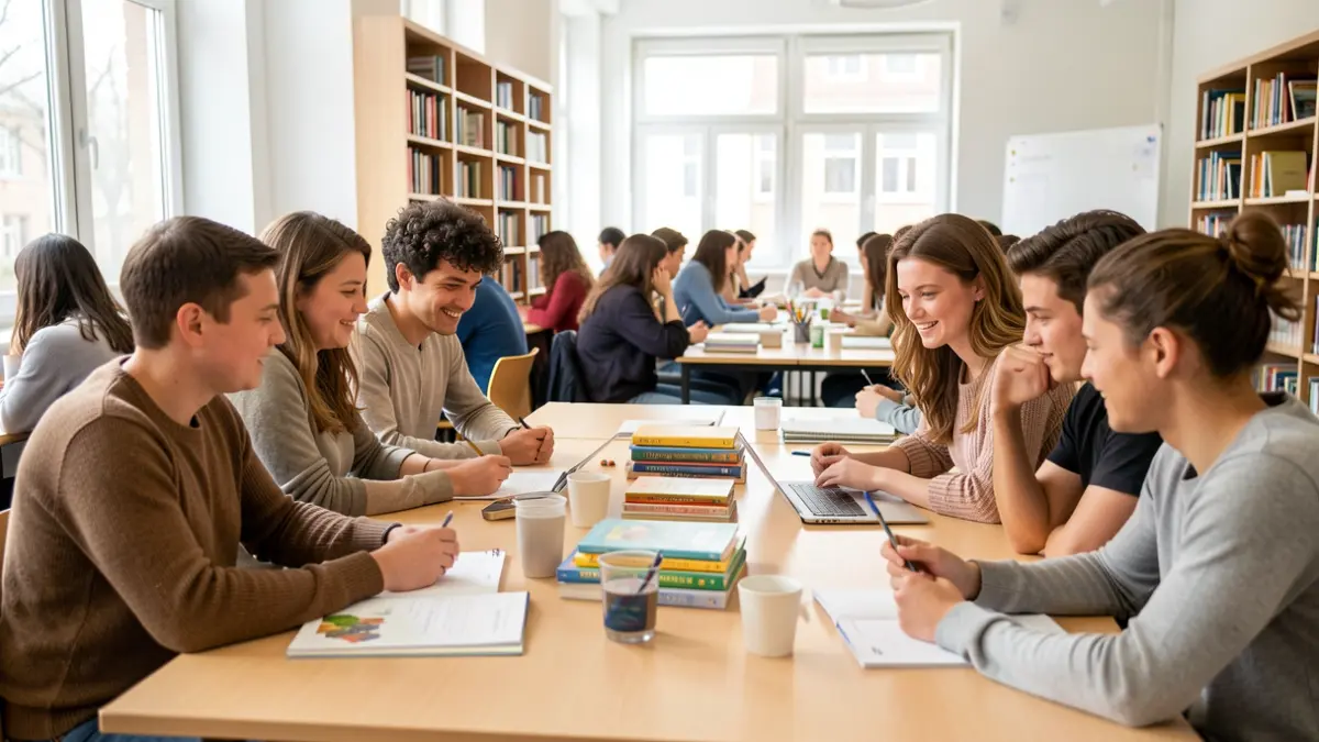 Generic image of young people studying in a modern educational setting.