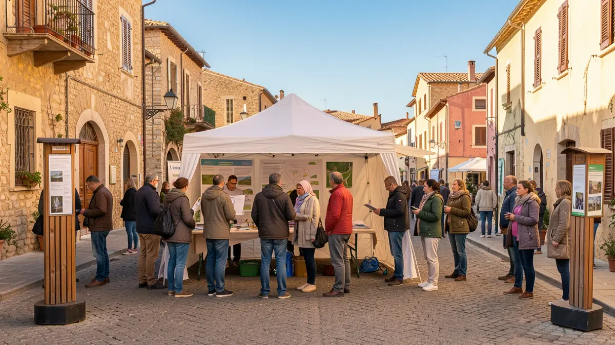 Generic image of an information tent on the street with citizens interacting with environmental educators.