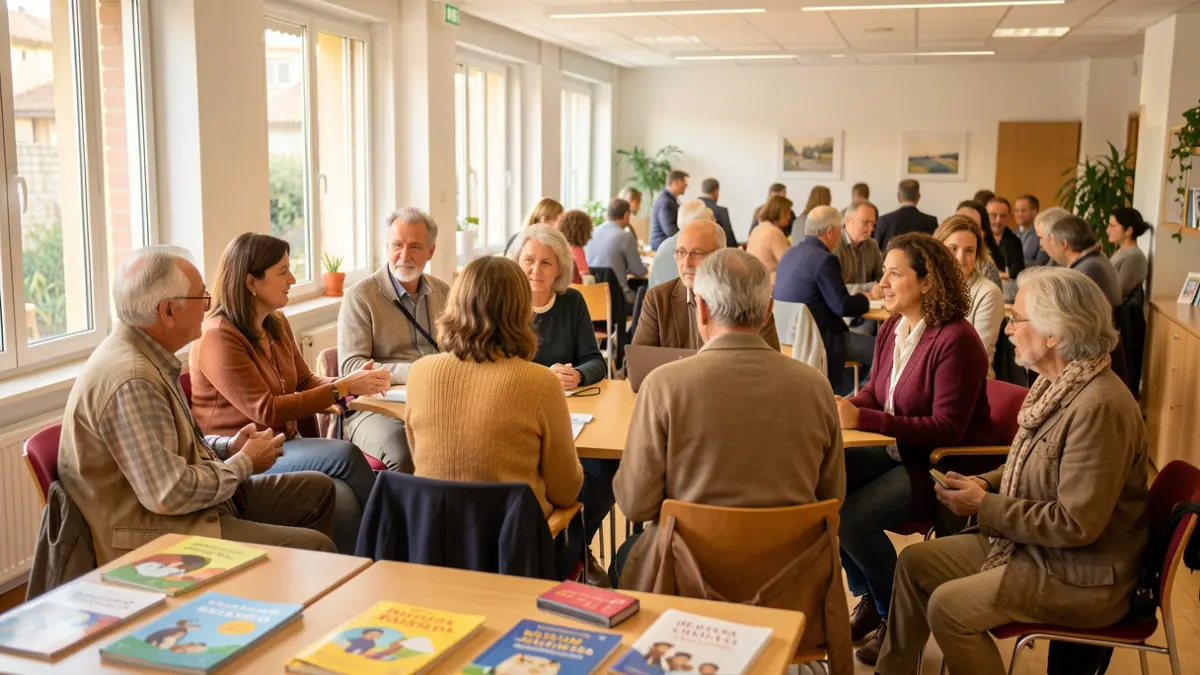 Persones conversant en un espai comunitari per aprendre català.