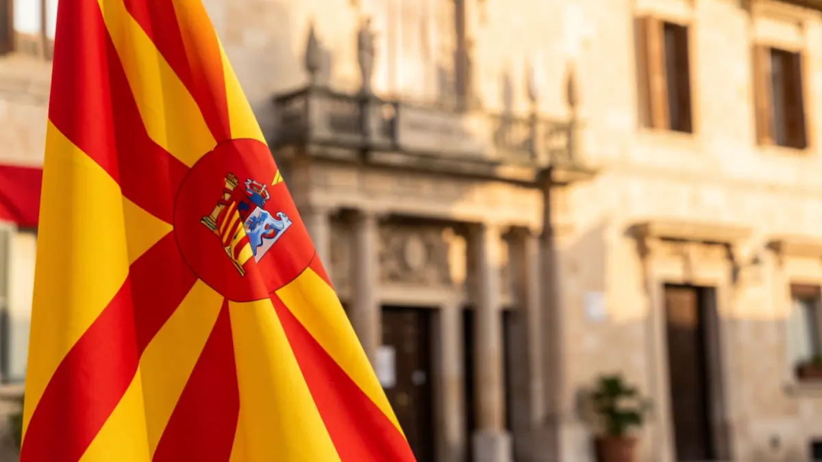 Bandera catalana davant d'un edifici municipal a Mataró.