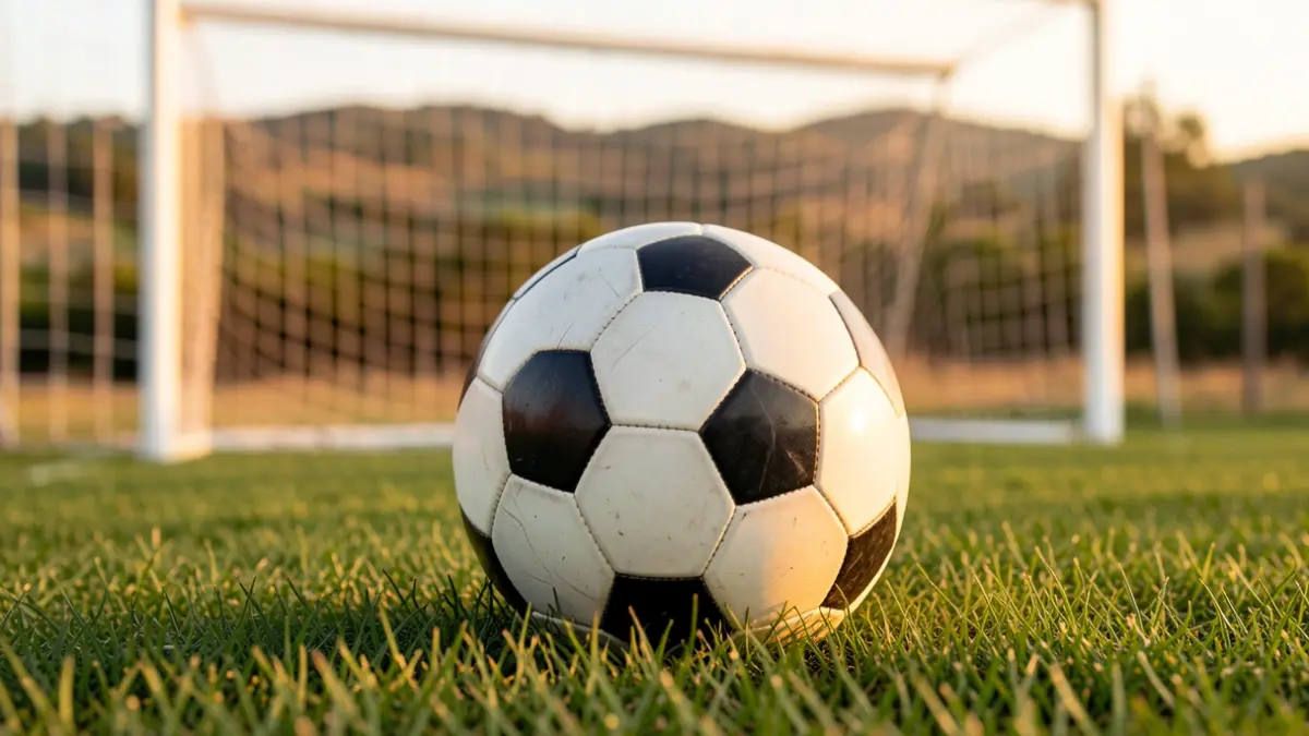 Imatge genèrica d'una pilota de futbol sobre gespa amb una porteria desenfocada al fons.