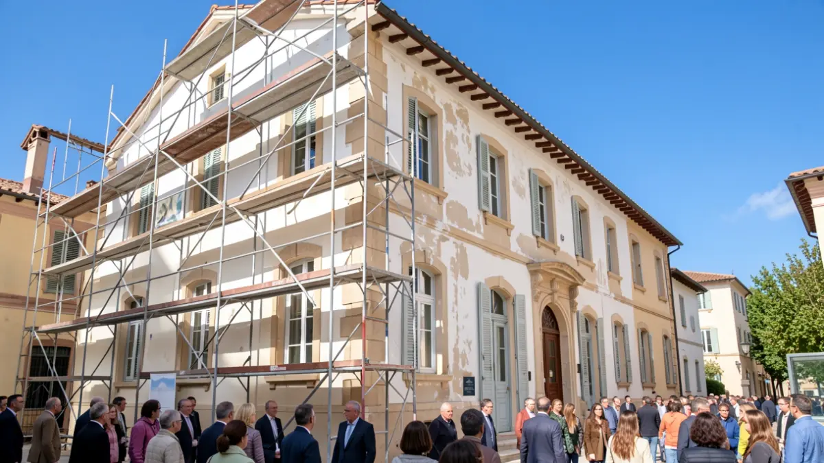 Image of a school facade undergoing renovation.