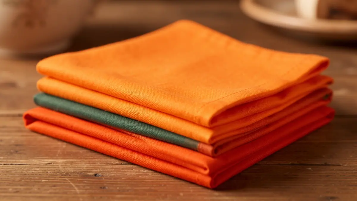 Imagen genérica de pañuelos de tela de color naranja apilados.