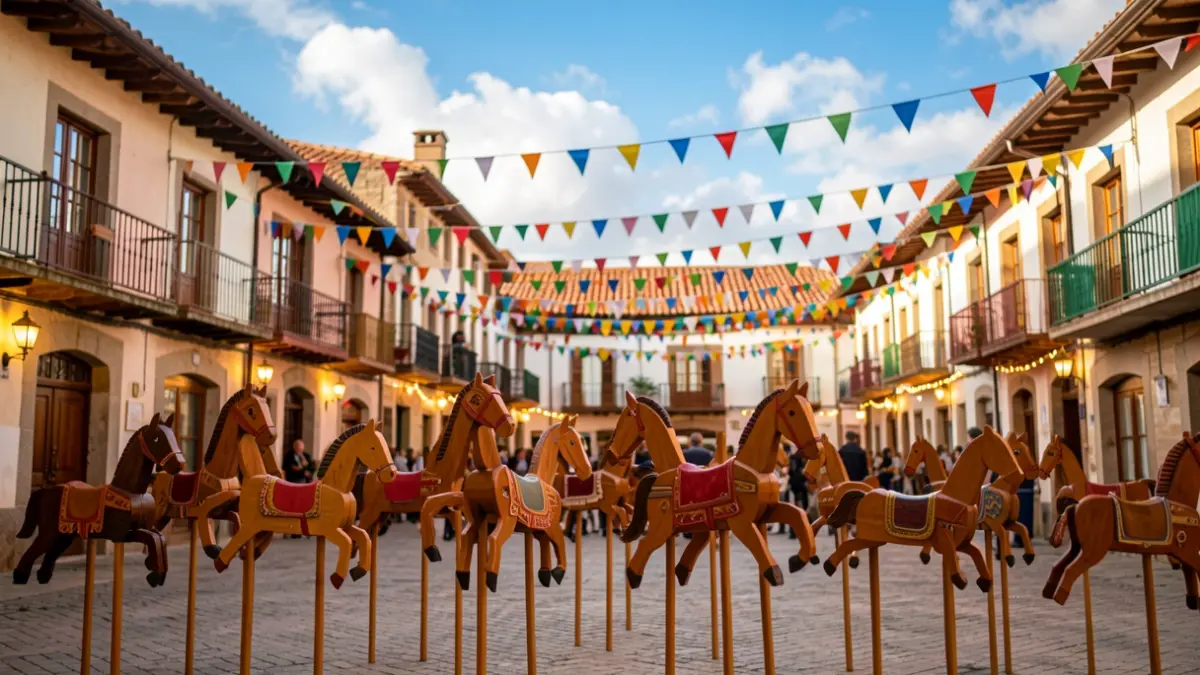 Generic image of a Catalan town square decorated for a local festival, featuring festive and traditional elements.