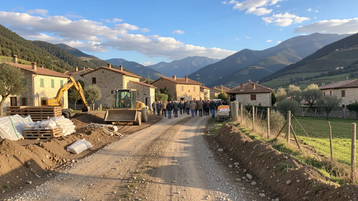 Generic image of a rural road under construction in a Mediterranean mountain area.