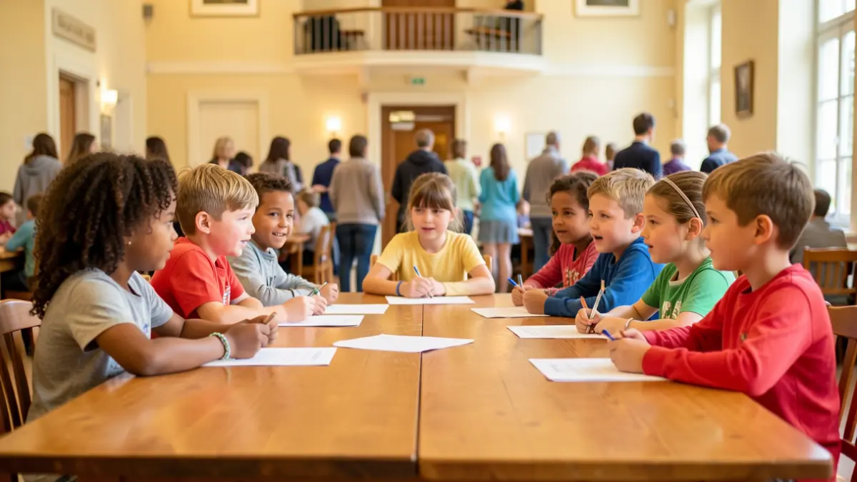 Imatge genèrica de nens i nenes participant en una reunió municipal.