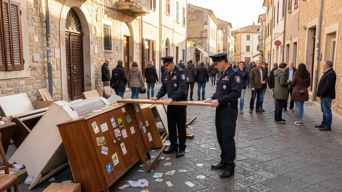Imatge genèrica de personal uniformat col·locant avisos sobre residus abandonats al carrer.