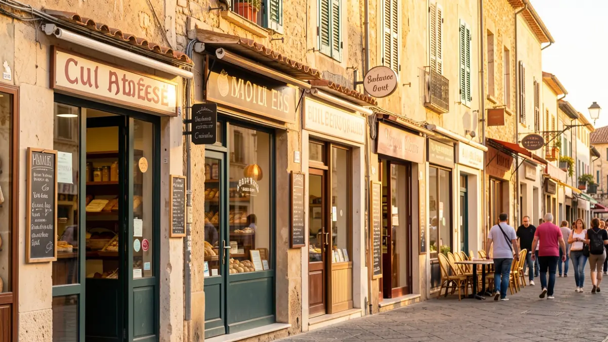 Imatge genèrica de façanes de comerços de proximitat en un entorn mediterrani.