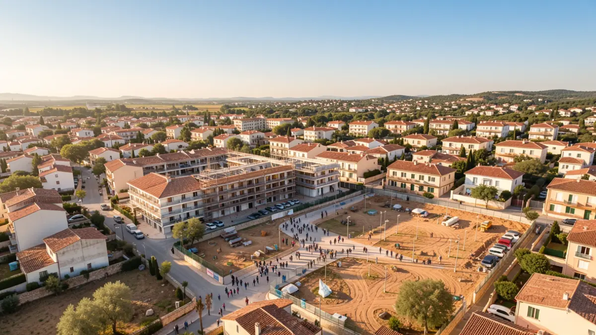 Generic image of an urban area with new constructions and public spaces under renovation.
