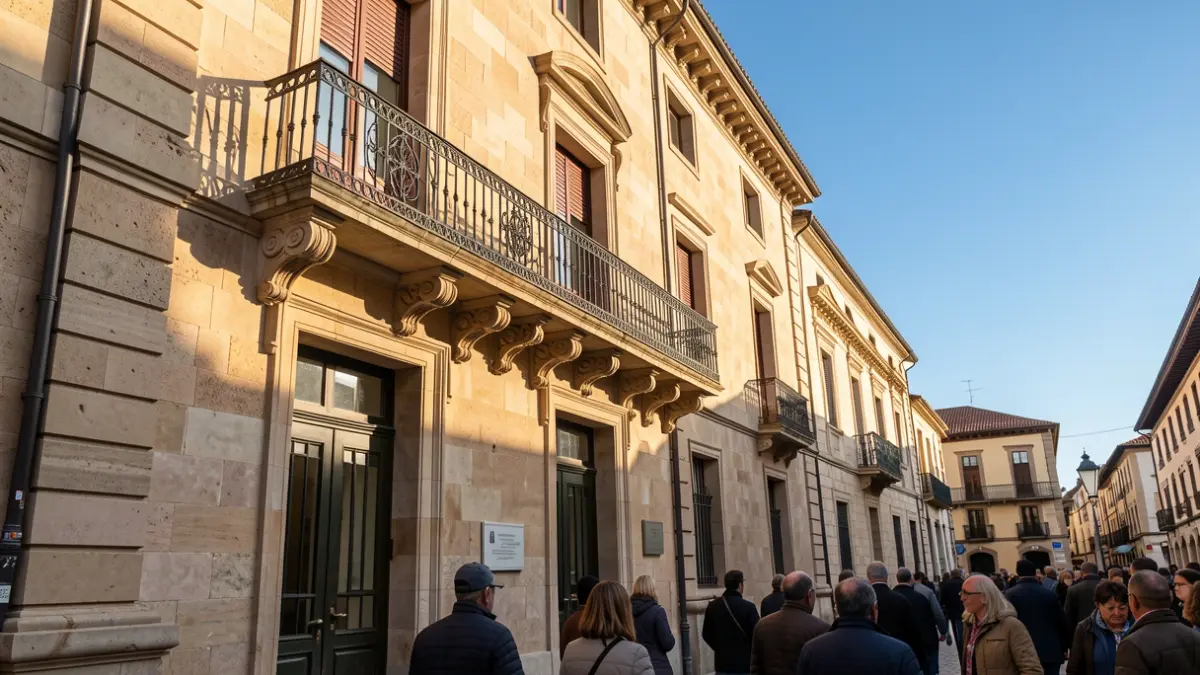 Facade of the Montesquiu Town Hall with a balcony and blue sky.