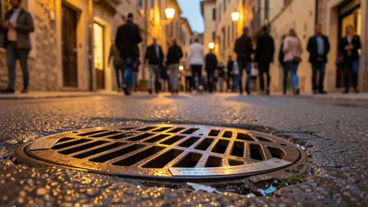 Generic image of a storm drain with a metal plaque attached.