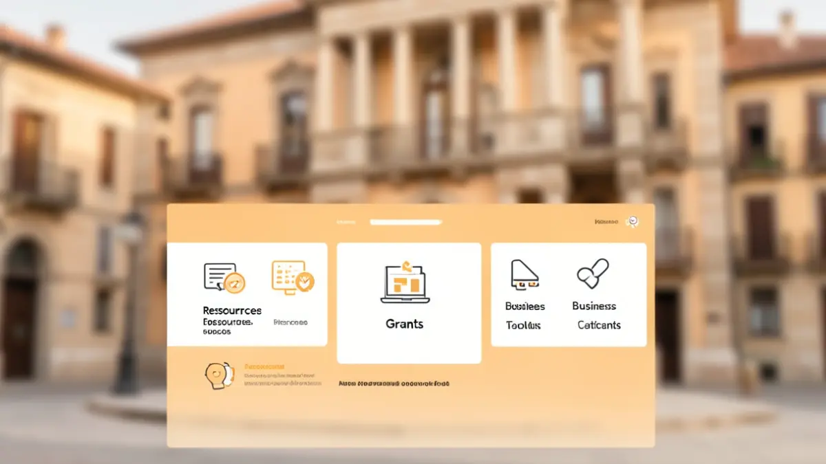 Imatge genèrica d'una interfície web per al suport a l'emprenedoria amb icones de recursos i eines.