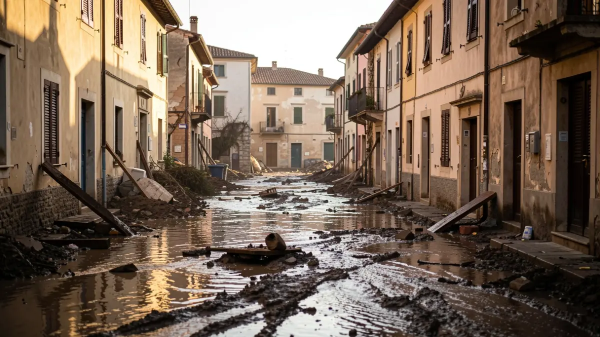 Imagen genérica de calles inundadas y edificios afectados por un temporal.