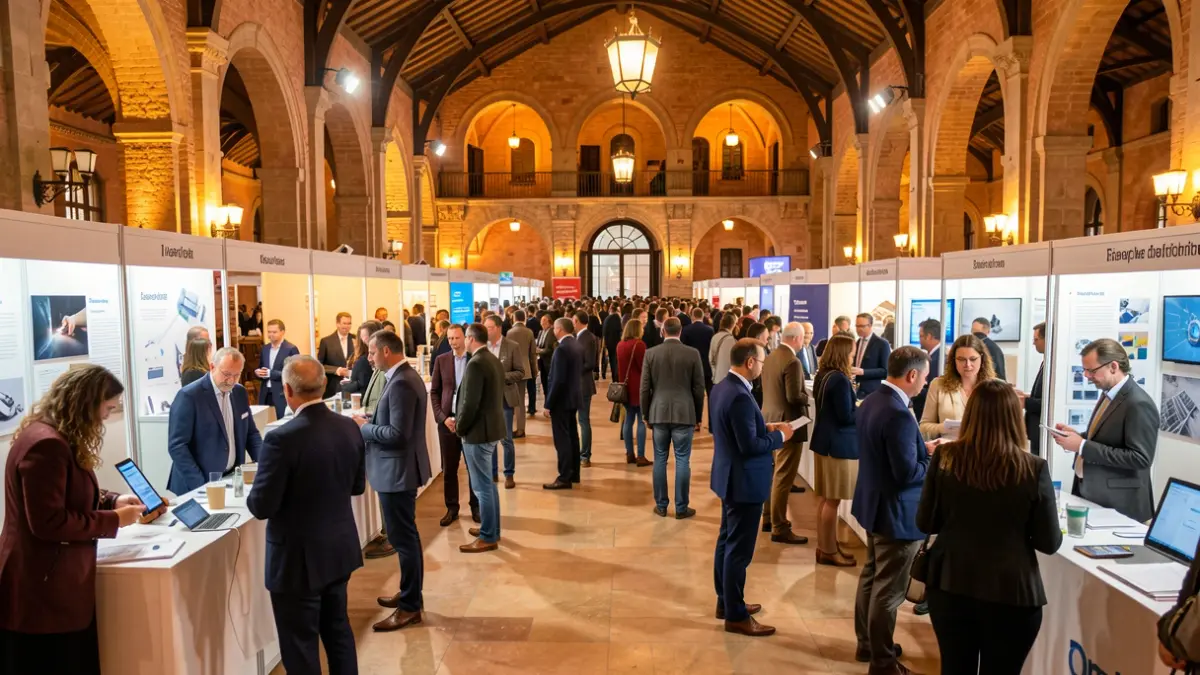 Salón del Comercio en Barcelona con comerciantes y profesionales.