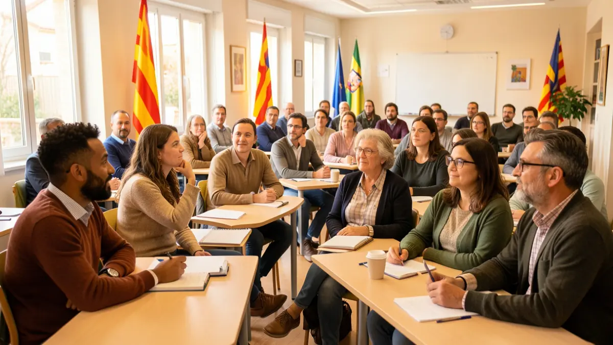 Imatge genèrica de diverses persones adultes en una aula de formació a Catalunya.