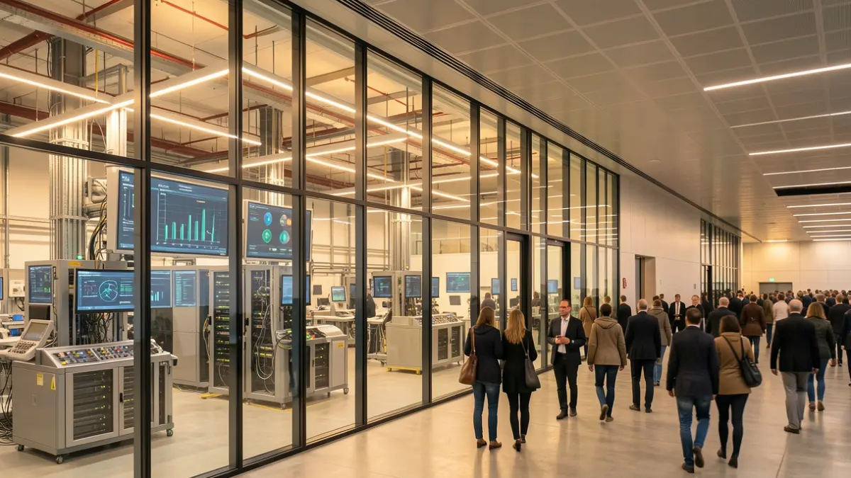 Imagen genérica de una moderna plataforma logística con sistemas automatizados e interfaces digitales.