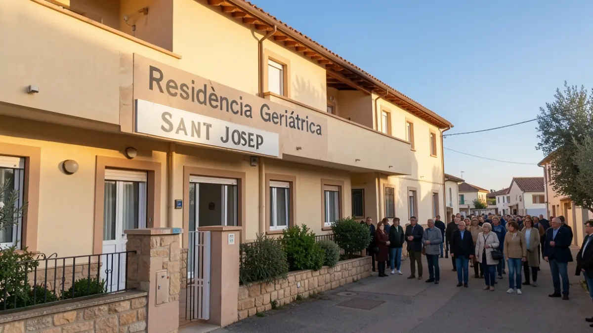 Imagen genérica de un edificio de una residencia geriátrica con un cartel.