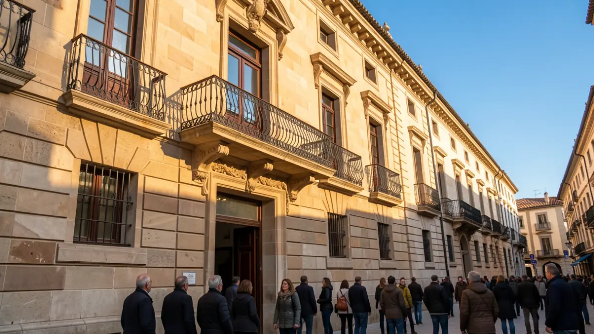 Fachada del Ayuntamiento de la Tallada d'Empordà con balcón y cielo azul.