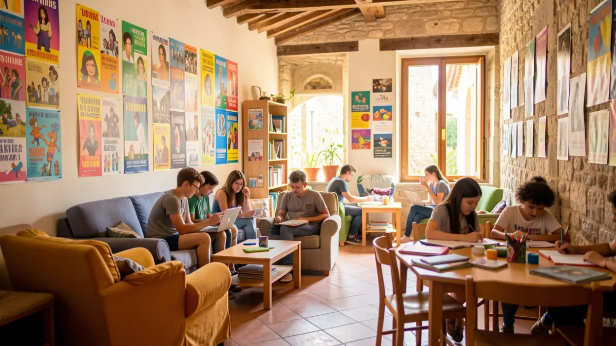 Interior of a municipal youth center in Montesquiu with activities for young people.
