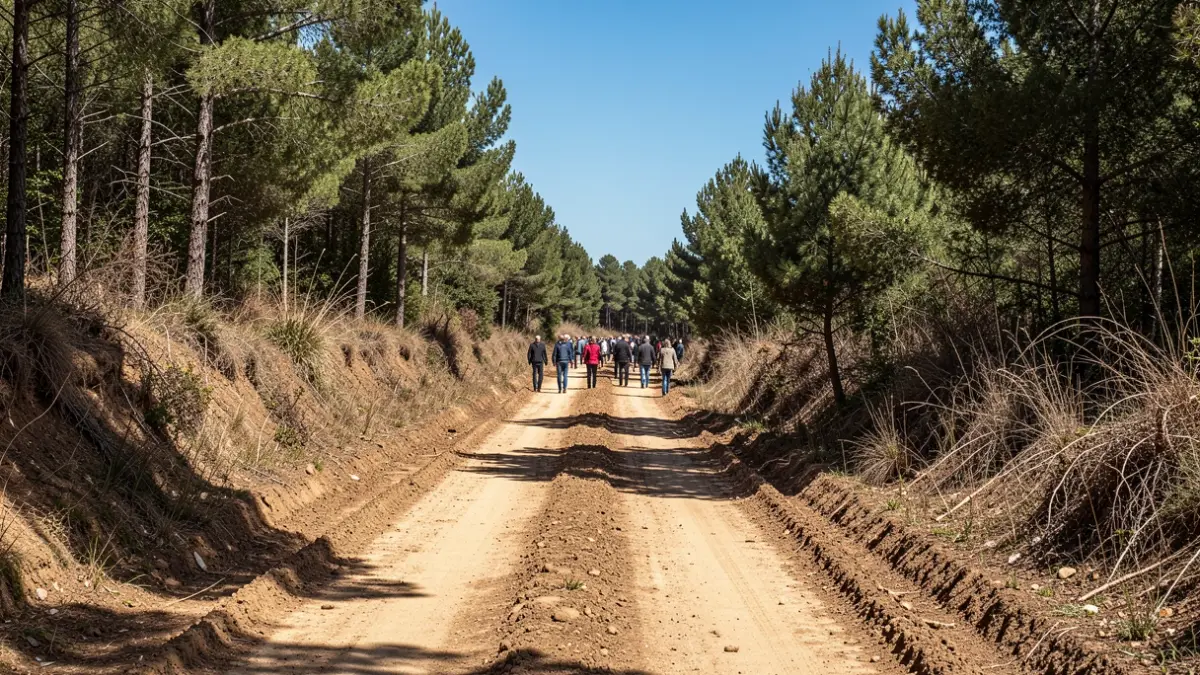 Generic image of a forest track in Catalunya with dry vegetation and a blue sky.