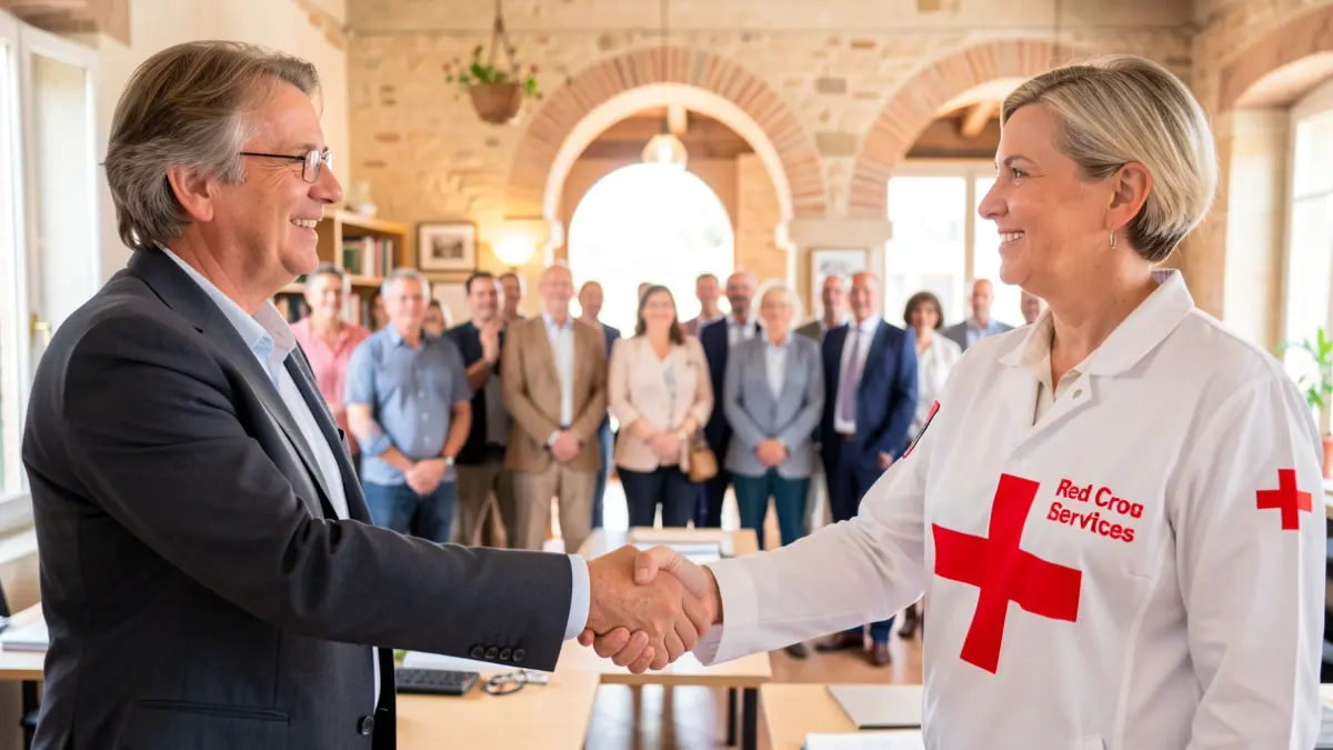 Representantes del Ayuntamiento de Olivella y Cruz Roja en una reunión de coordinación.