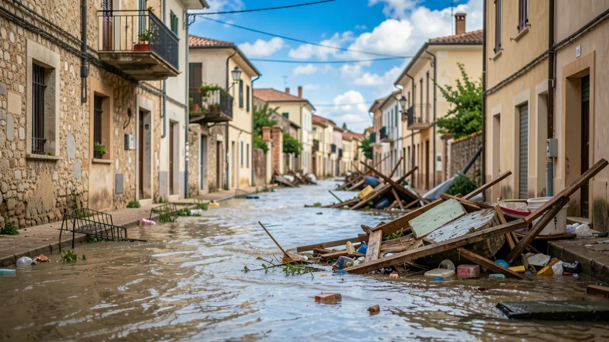 Imatge genèrica d'un carrer inundat en un municipi mediterrani després d'un temporal.
