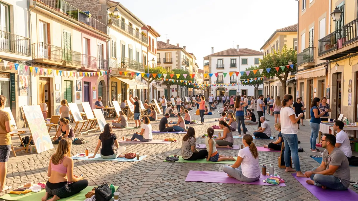 People participating in wellness activities during the World Mental Health Day celebration in Palafrugell.
