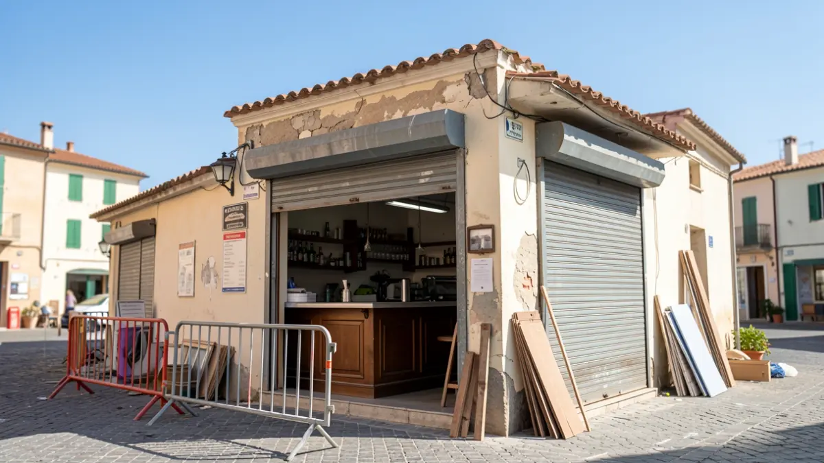 Generic image of a closed establishment with construction materials.