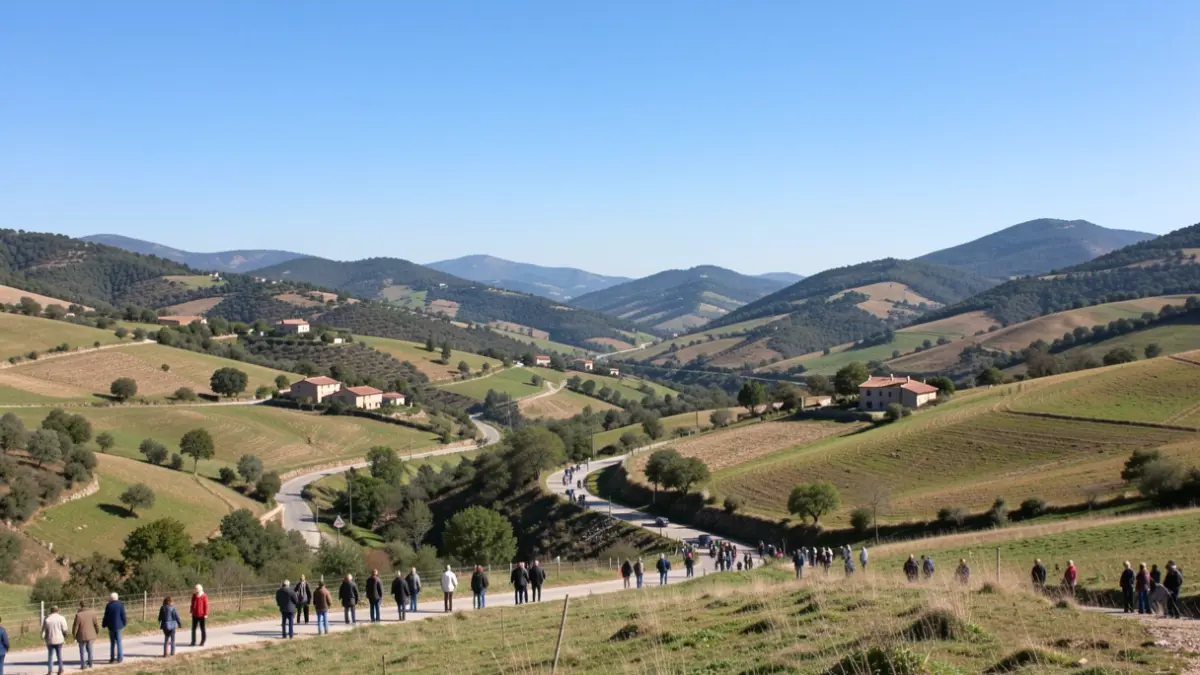 Imagen genérica de un paisaje de valle en Catalunya con colinas suaves y masías dispersas.