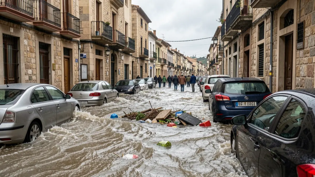 Generic image of a flooded street in Catalunya after torrential rains.