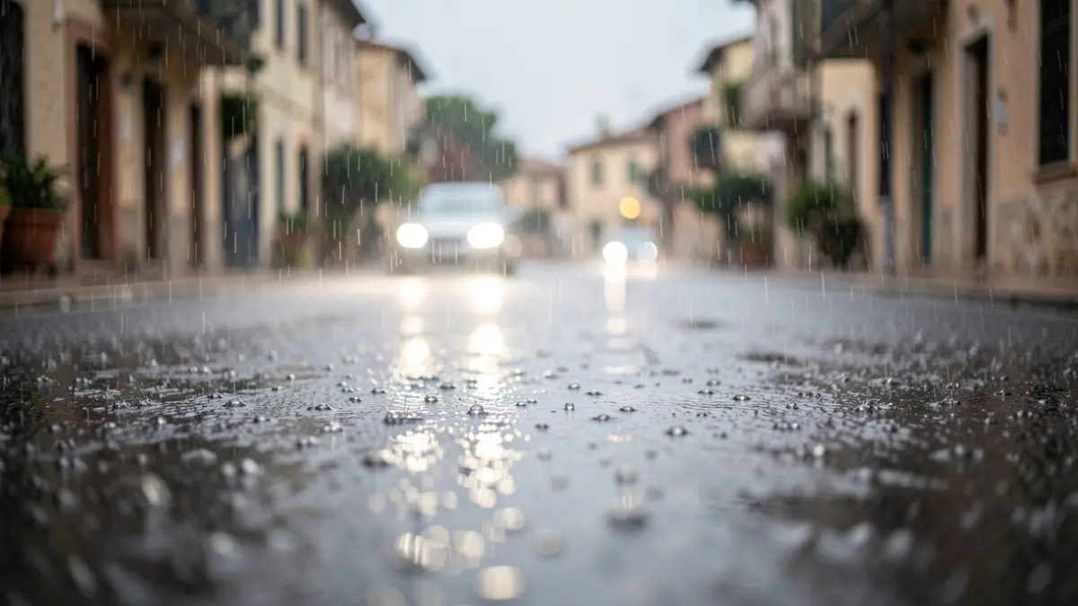Generic image of heavy rain on wet asphalt.