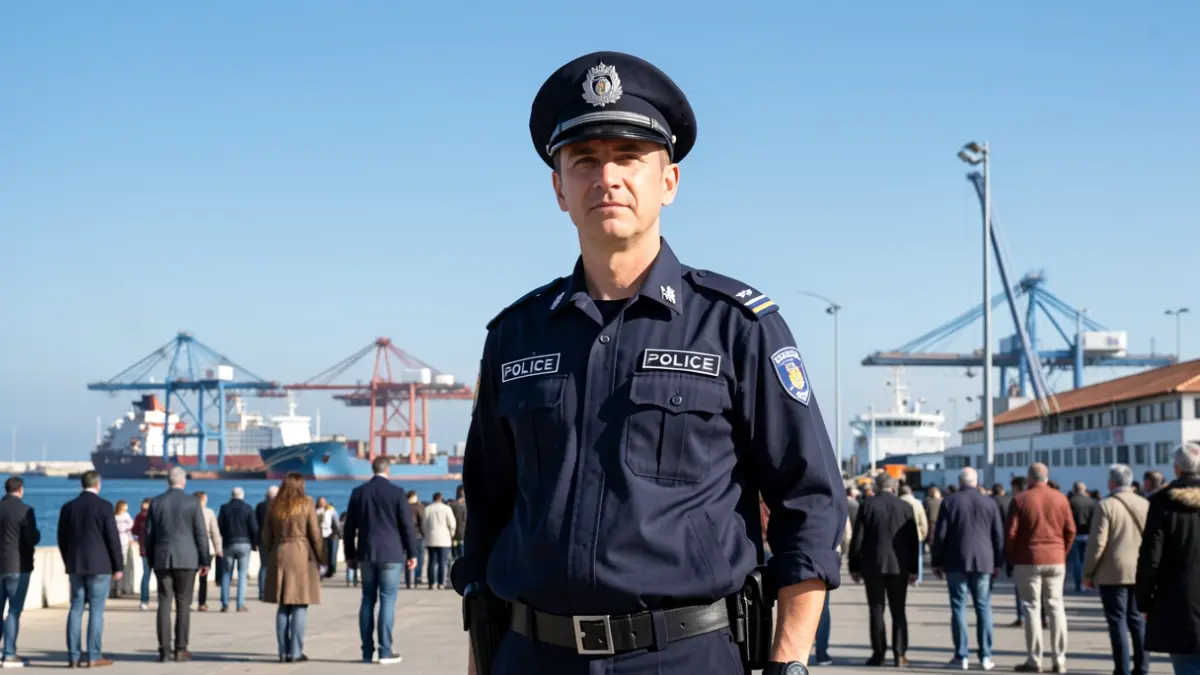 Agent de la Policia Portuària de Tarragona davant les instal·lacions portuàries.
