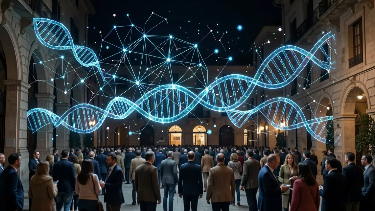 Representació abstracta de la innovació científica i la transferència de coneixement.