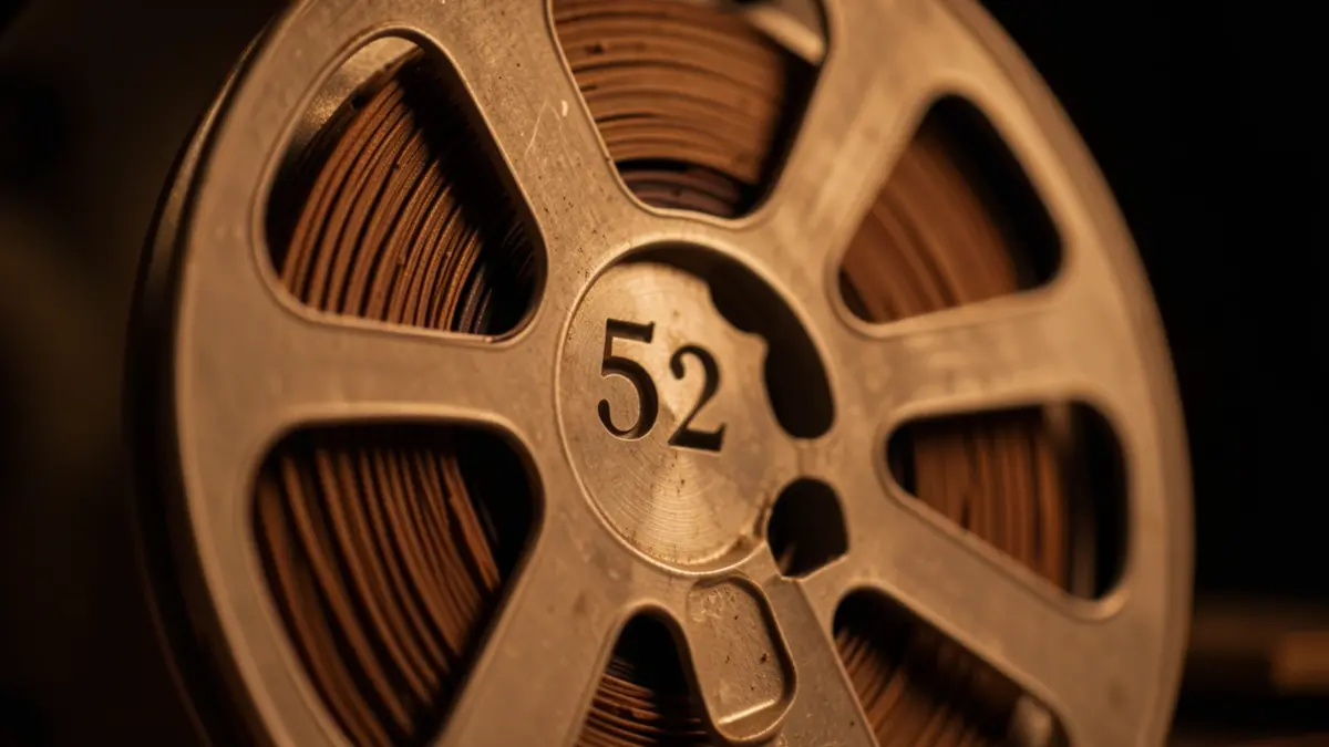 Detail of a film reel with the number 52.