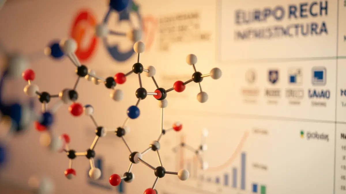 Imagen genérica de ciencia y tecnología, con estructuras moleculares y datos.